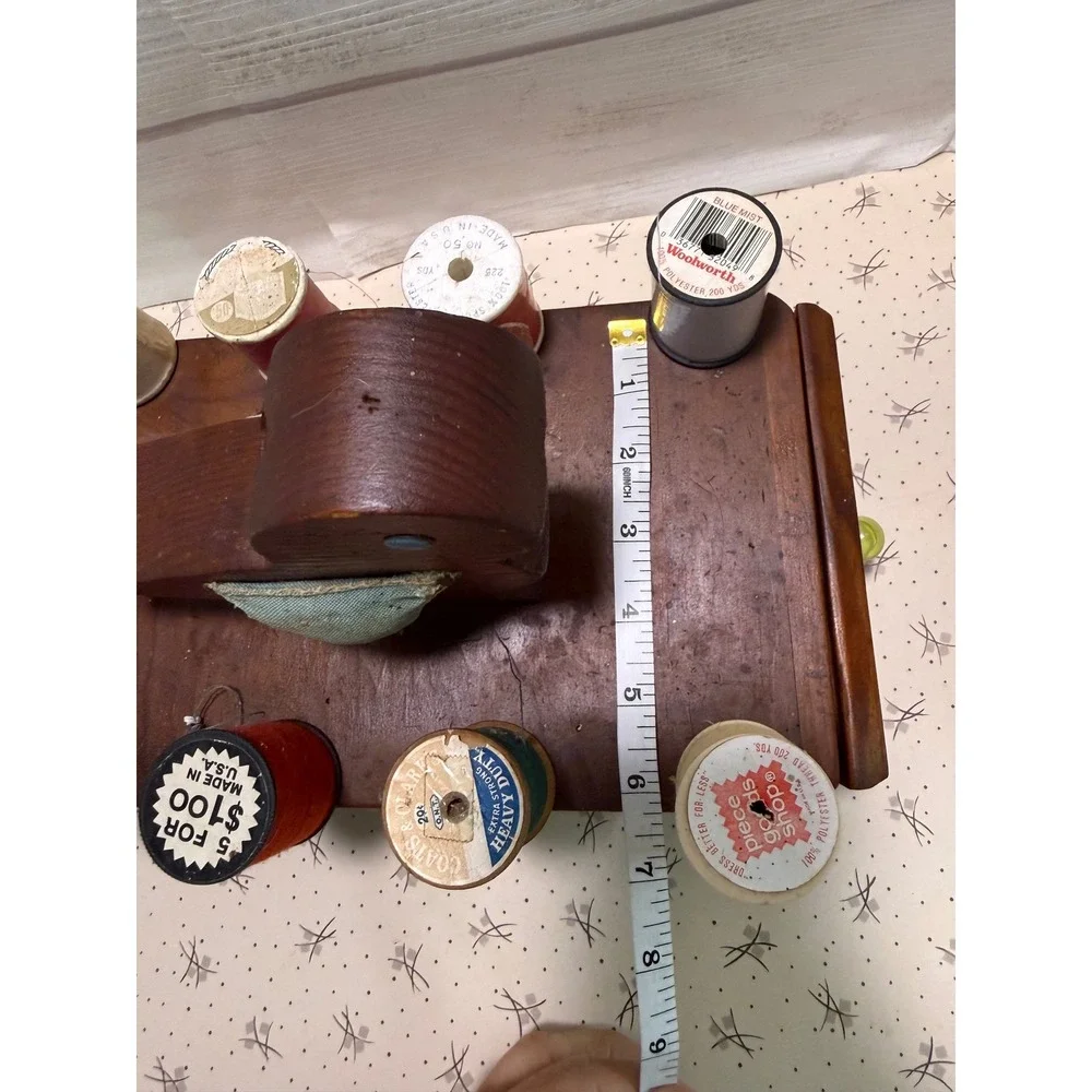 Vintage Wooden Bird Sewing Caddy Thread Organizer Pin Cushion with 20 Spools